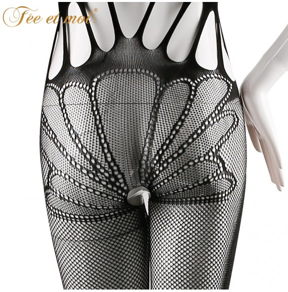 FEE ET MOI Sexy Seethrough Opened Body Stockings (Black)